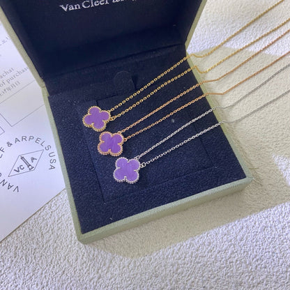 [⭐Sparkve Jewelry]CLOVER 15MM  PURPLE VIOLET NECKLACE