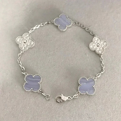 [⭐Sparkve] CLOVER 5 MOTIF PURPLE CHALCEDONY BRACELET COLLECTION