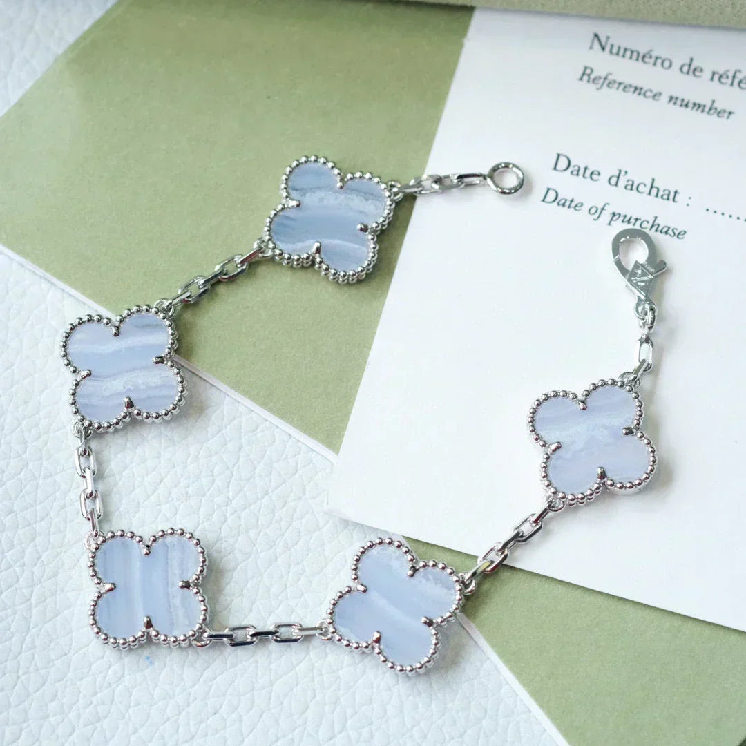 [⭐Sparkve] CLOVER 5 MOTIF PURPLE CHALCEDONY BRACELET COLLECTION