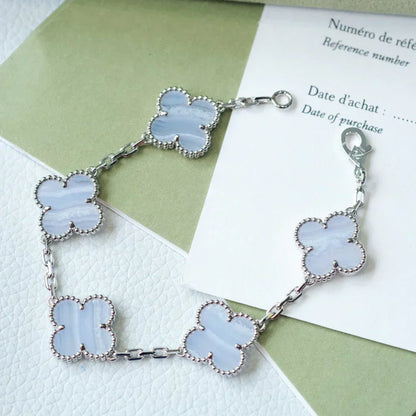 [⭐Sparkve] CLOVER 5 MOTIF PURPLE CHALCEDONY BRACELET COLLECTION