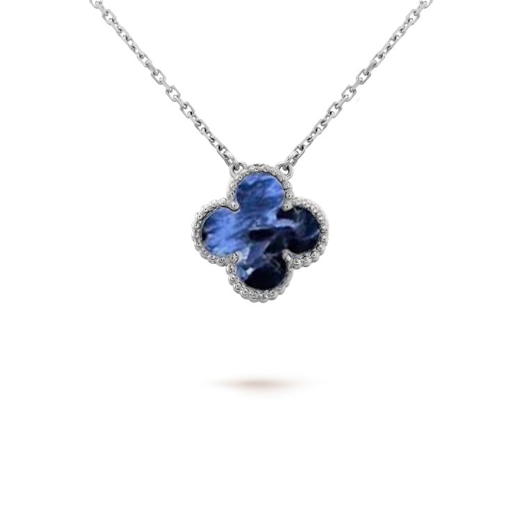 [⭐Sparkve]CLOVER 15MM PIETERSITE NECKLACE SILVER