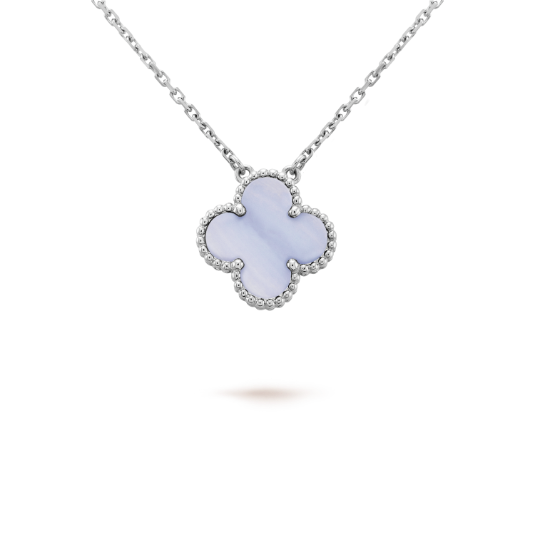 [⭐Sparkve]CLOVER 15MM BLUE CHALCEDONY NECKLACE SILVER