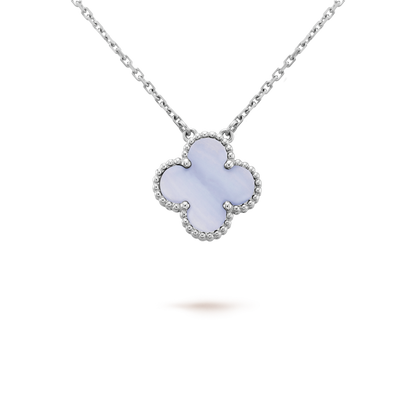 [⭐Sparkve]CLOVER 15MM BLUE CHALCEDONY NECKLACE SILVER