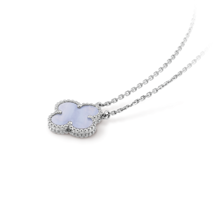 [⭐Sparkve]CLOVER 15MM BLUE CHALCEDONY NECKLACE SILVER
