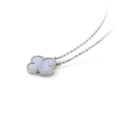 [⭐Sparkve]CLOVER 15MM BLUE CHALCEDONY NECKLACE SILVER