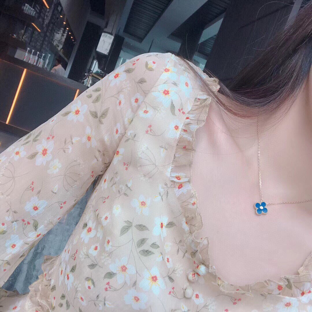 [⭐Sparkve]CLOVER 15MM DIAMOND AND BLUE AGATE NECKLACE