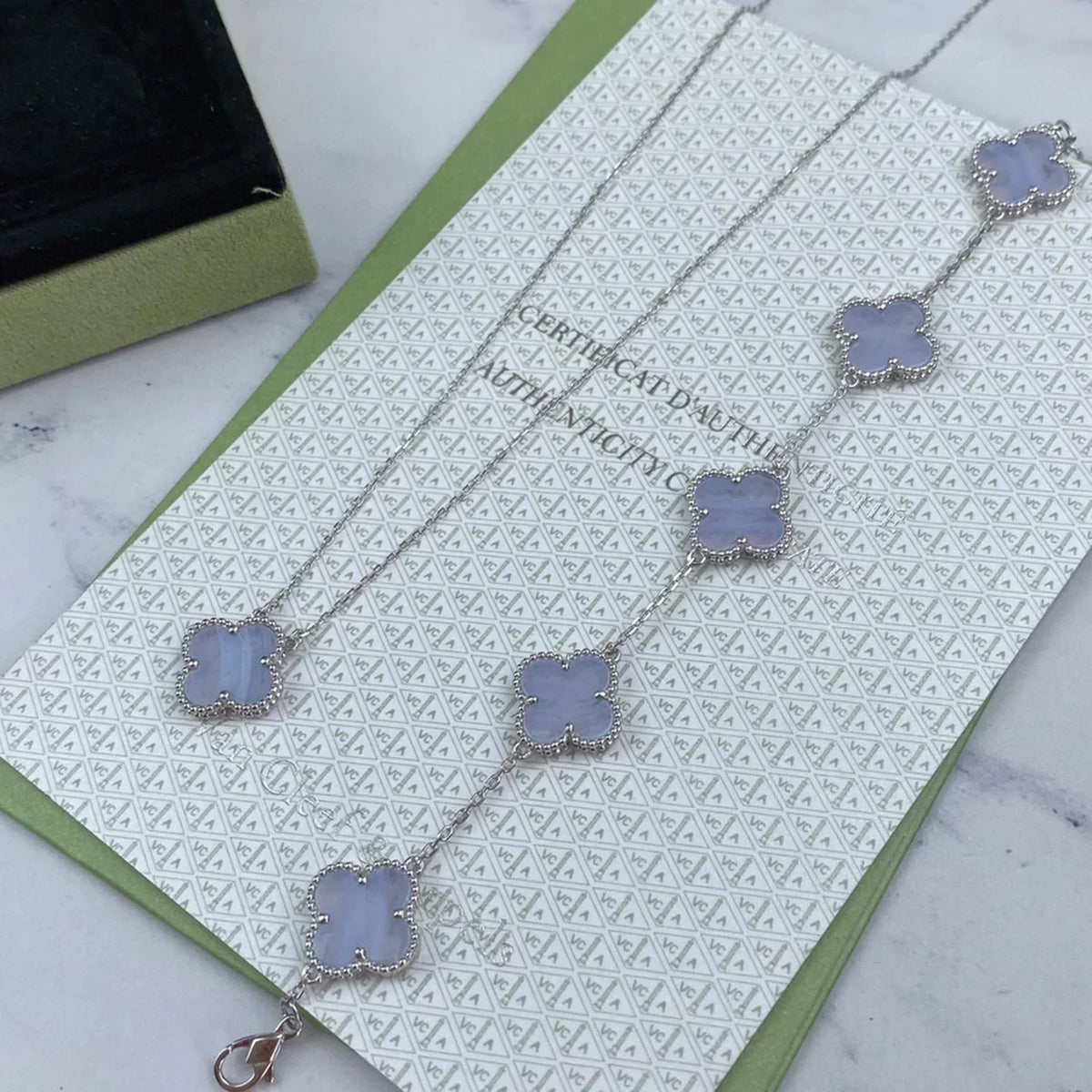[⭐Sparkve] CLOVER 5 MOTIF PURPLE CHALCEDONY BRACELET COLLECTION
