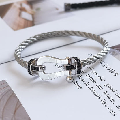 [⭐Sparkve]FORCE LARGE HORSESHOE BLACK DIAMOND BRACELET SILVER
