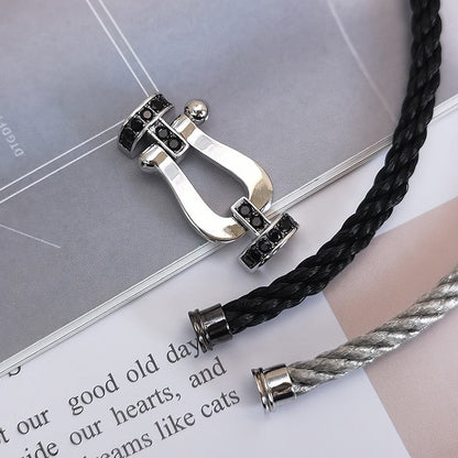 [⭐Sparkve]FORCE LARGE HORSESHOE BLACK DIAMOND BRACELET SILVER