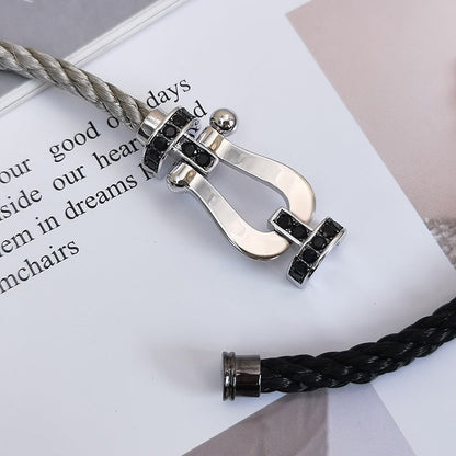 [⭐Sparkve]FORCE LARGE HORSESHOE BLACK DIAMOND BRACELET SILVER
