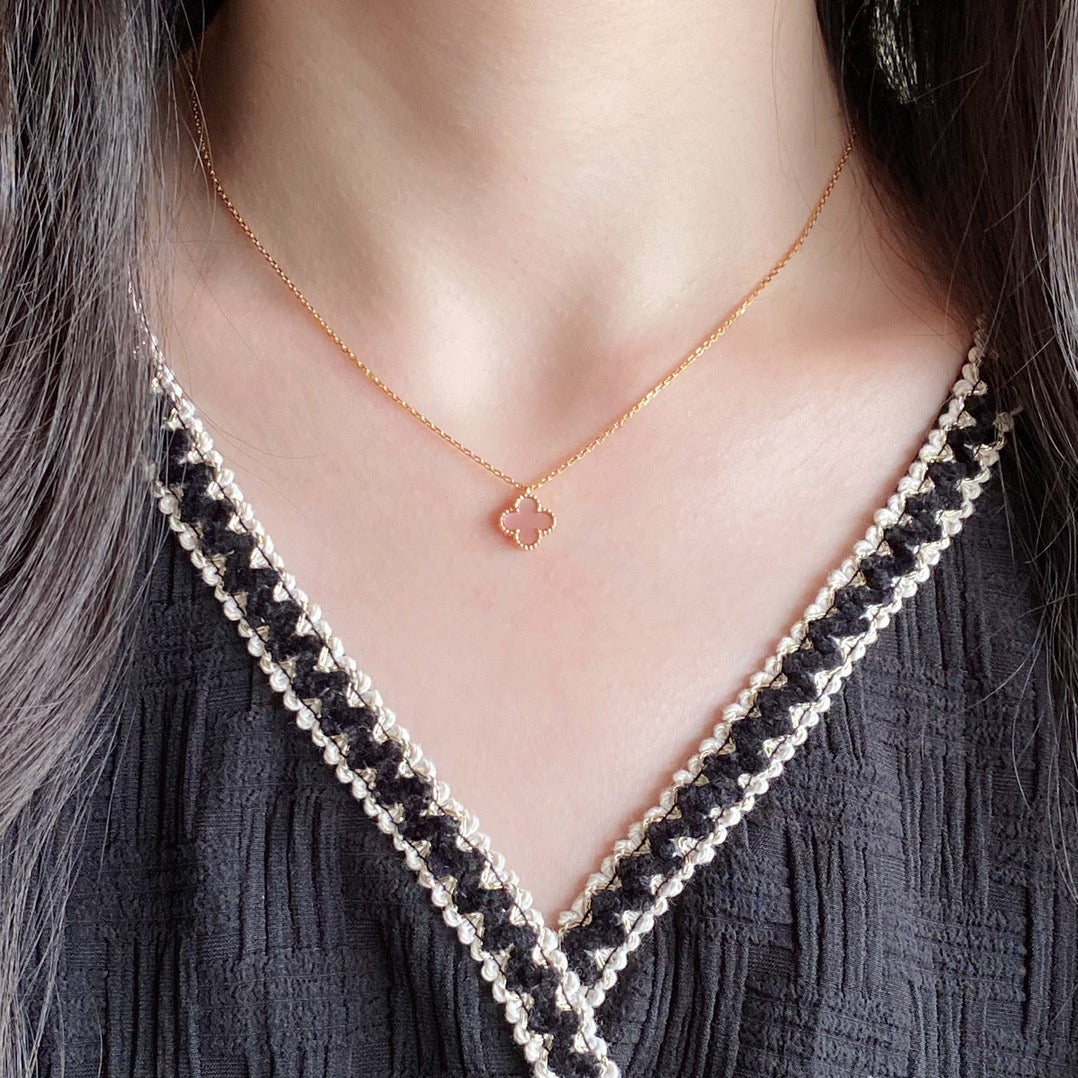 [⭐Sparkve]CLOVER 15MM PINK MOTHER-OF-PEARL SINGLE FLOWER NECKLACE