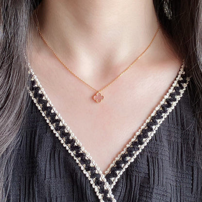 [⭐Sparkve]CLOVER 15MM PINK MOTHER-OF-PEARL SINGLE FLOWER NECKLACE