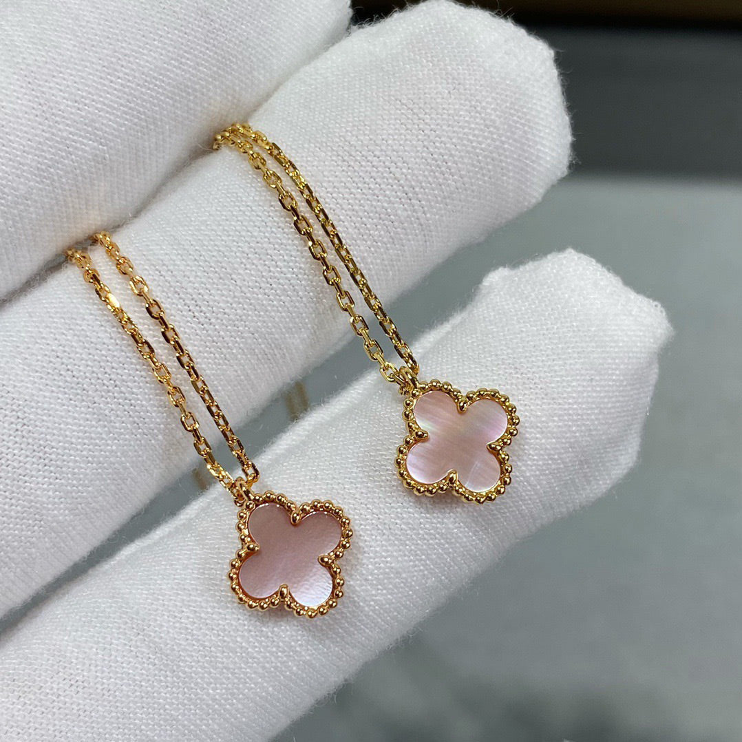 [⭐Sparkve]CLOVER 15MM PINK MOTHER-OF-PEARL SINGLE FLOWER NECKLACE