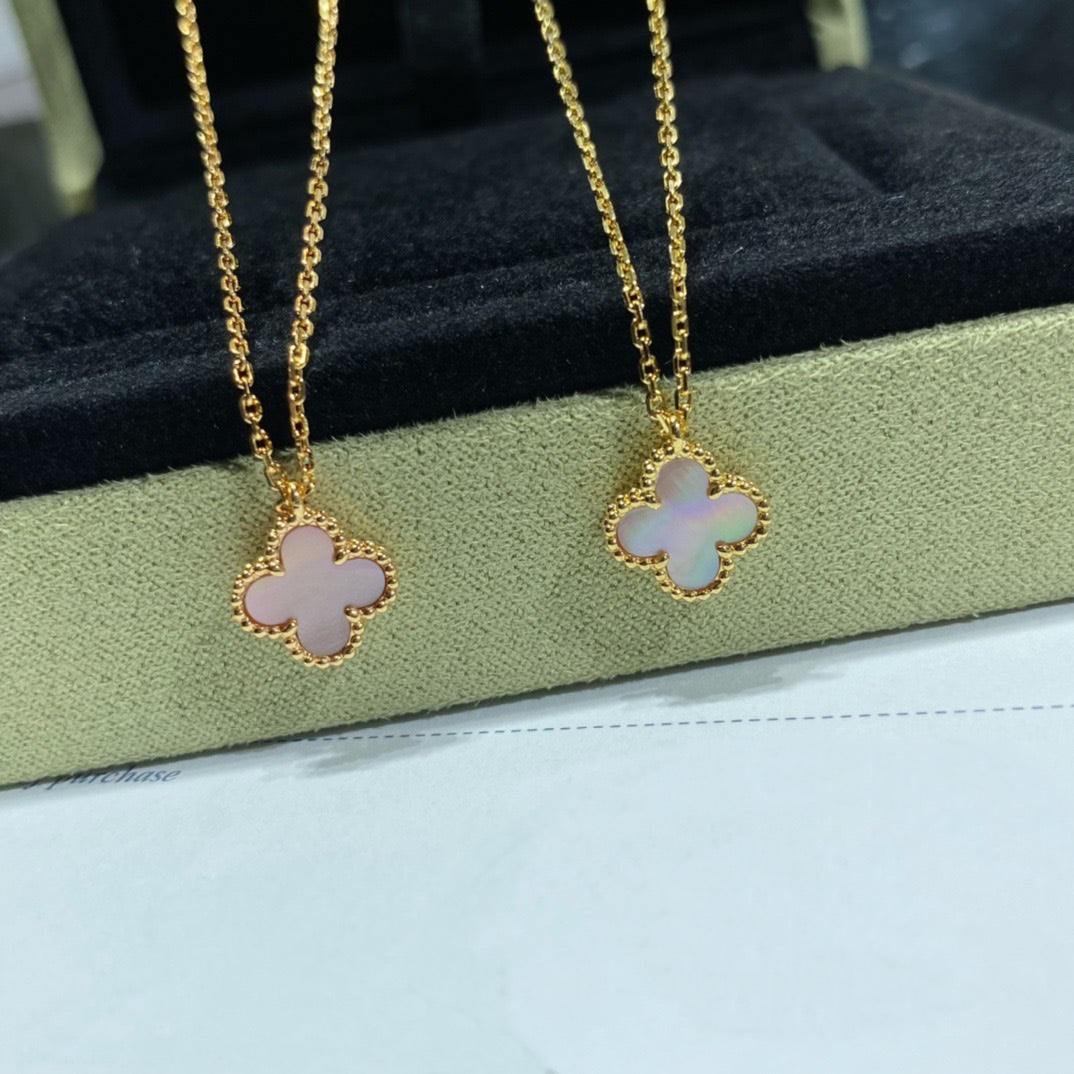 [⭐Sparkve]CLOVER 15MM PINK MOTHER-OF-PEARL SINGLE FLOWER NECKLACE