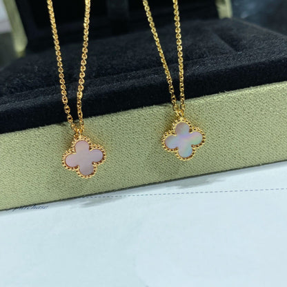 [⭐Sparkve]CLOVER 15MM PINK MOTHER-OF-PEARL SINGLE FLOWER NECKLACE