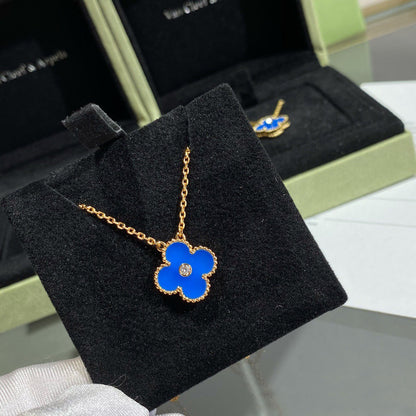 [⭐Sparkve]CLOVER 15MM DIAMOND AND BLUE AGATE NECKLACE