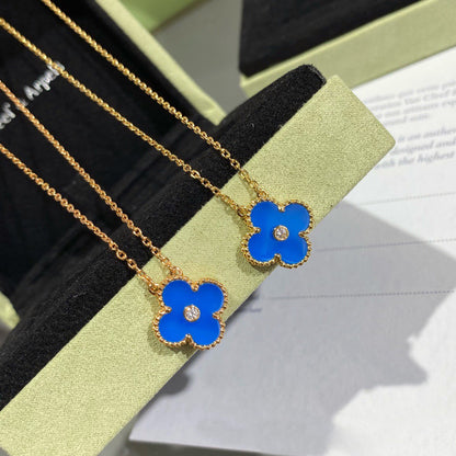 [⭐Sparkve]CLOVER 15MM DIAMOND AND BLUE AGATE NECKLACE