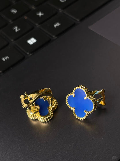 [⭐Sparkve] CLOVER LARGE (20mm) 1 MOTIFS BLUE MOP STUD EARRINGS
