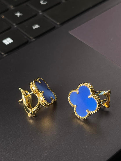 [⭐Sparkve] CLOVER LARGE (20mm) 1 MOTIFS BLUE MOP STUD EARRINGS