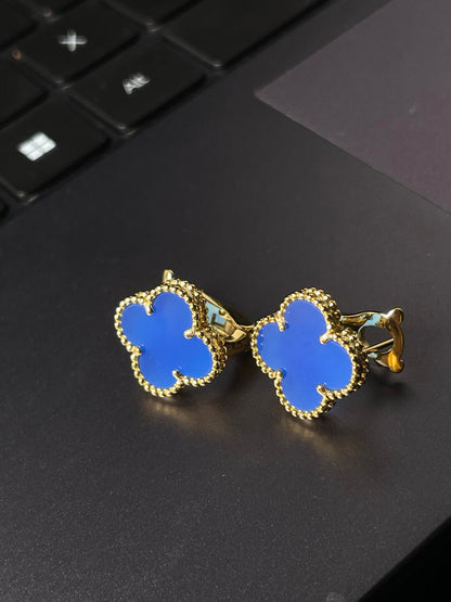 [⭐Sparkve] CLOVER LARGE (20mm) 1 MOTIFS BLUE MOP STUD EARRINGS