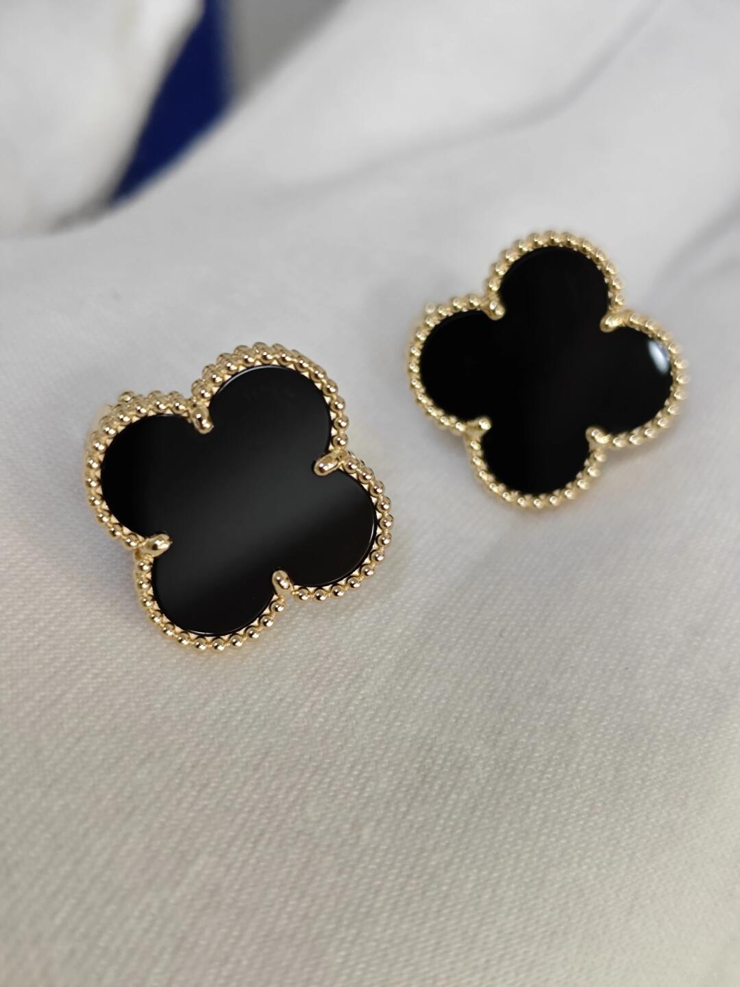 [⭐Sparkve]CLOVER 20MM BLACK MOP EARRINGS