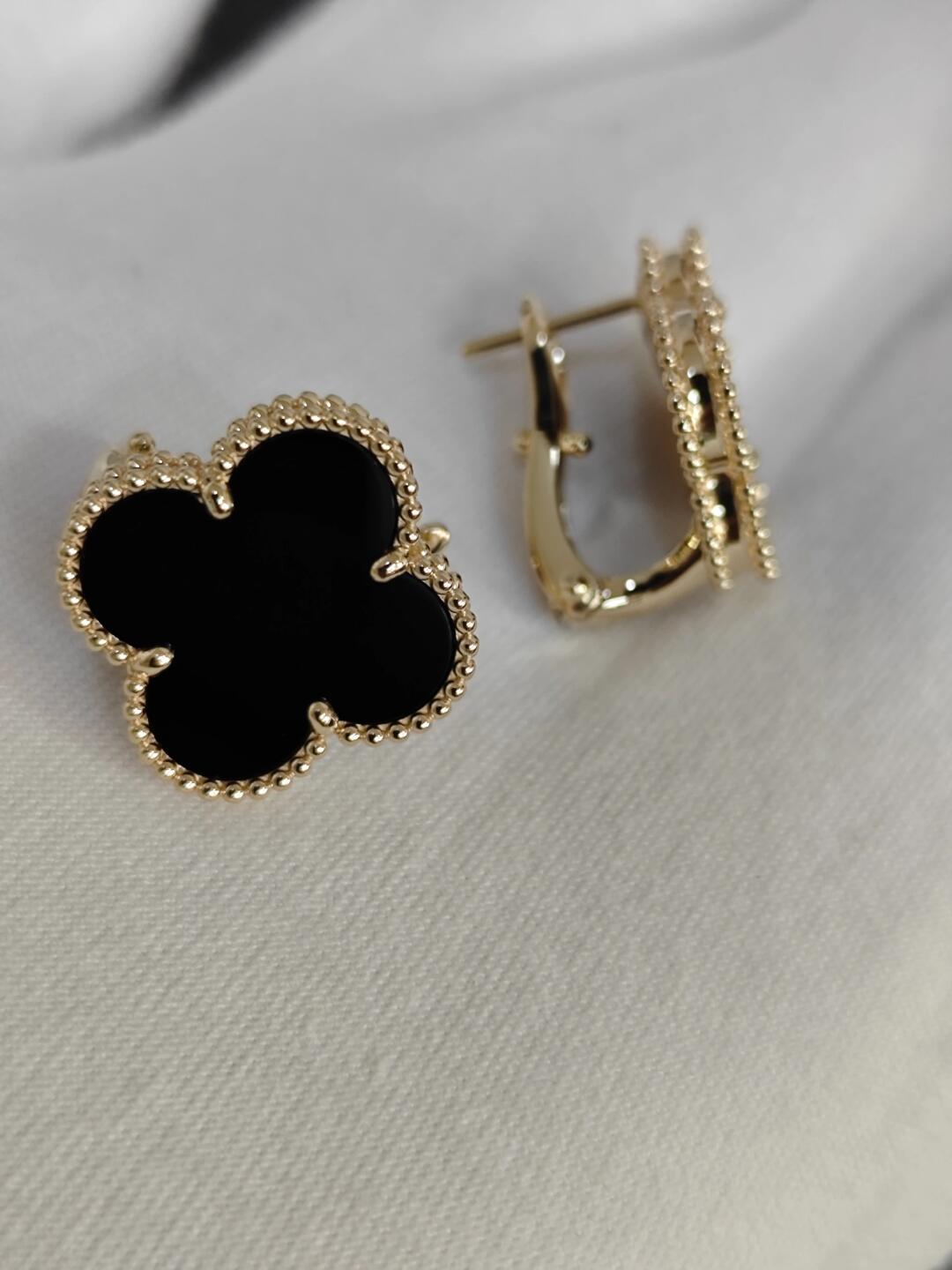 [⭐Sparkve]CLOVER 20MM BLACK MOP EARRINGS