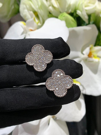 [⭐Sparkve]CLOVER 20MM MOTIFS DIAMOND STUD EARRINGS SILVER