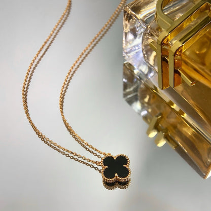 [⭐Sparkve]CLOVER 15MM BLACK ONYX SINGLE FLOWER NECKLACE