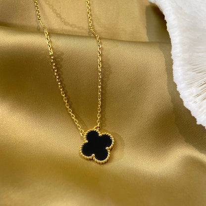 [⭐Sparkve]CLOVER 15MM BLACK ONYX SINGLE FLOWER NECKLACE