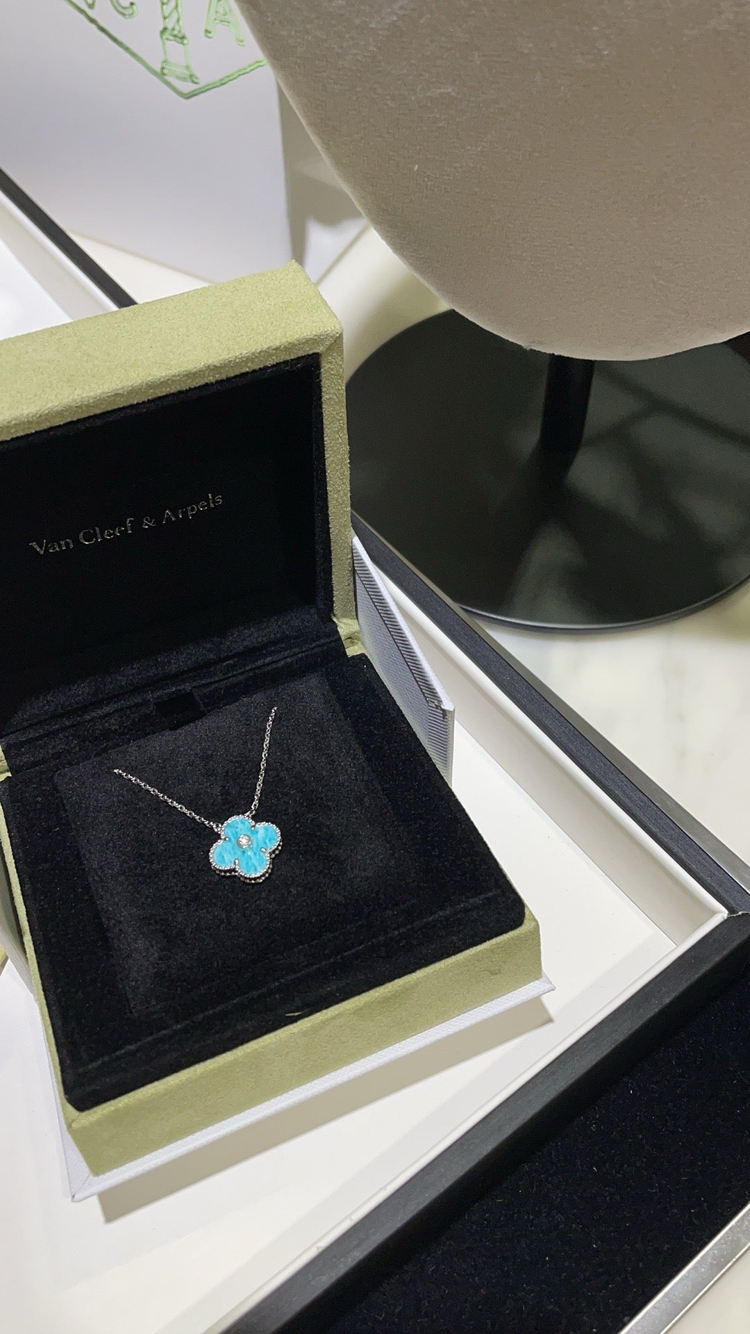 [⭐Sparkve]CLOVER 15MM DIAMOND SVRES PORCELAIN  NECKLACE SILVER