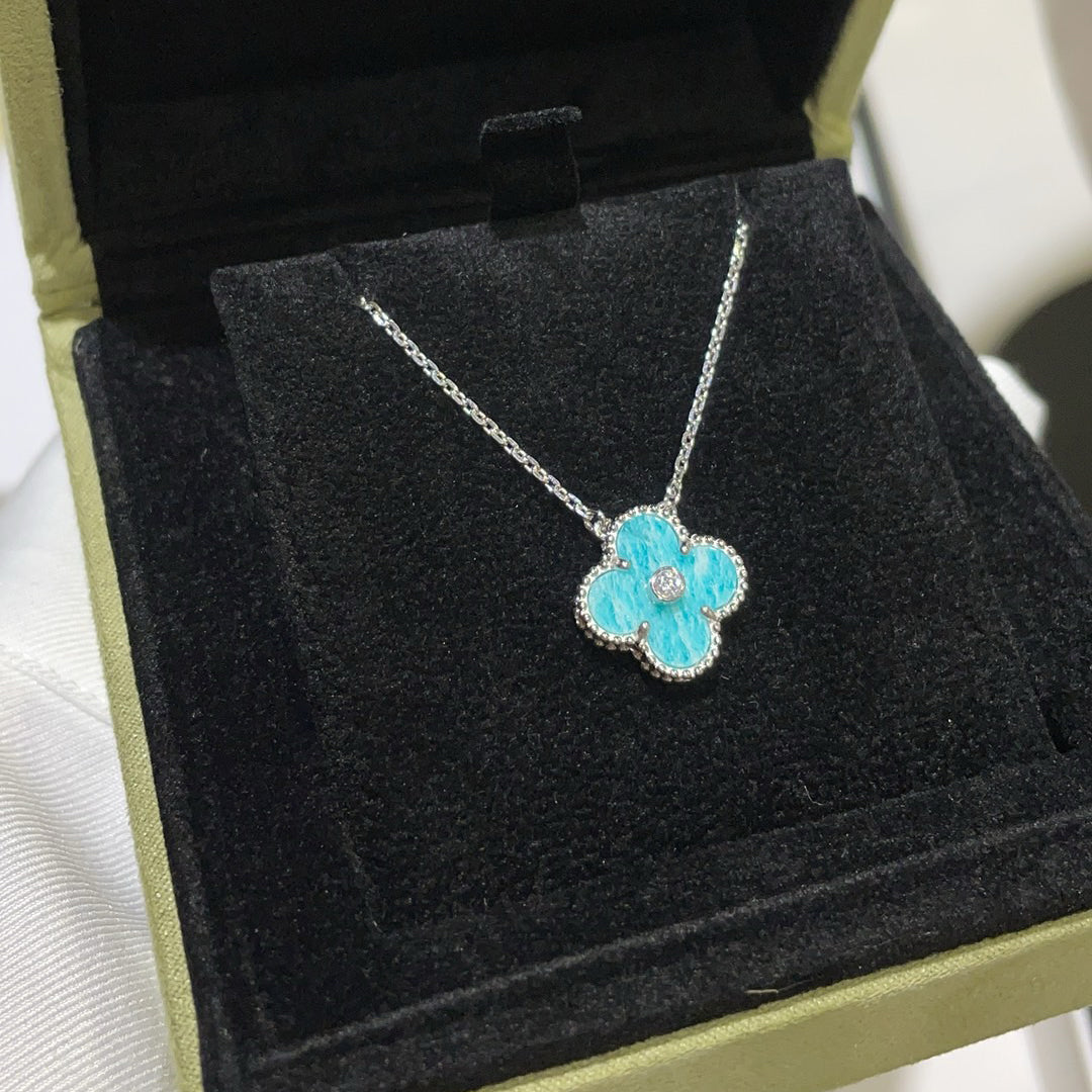 [⭐Sparkve]CLOVER 15MM DIAMOND SVRES PORCELAIN  NECKLACE SILVER