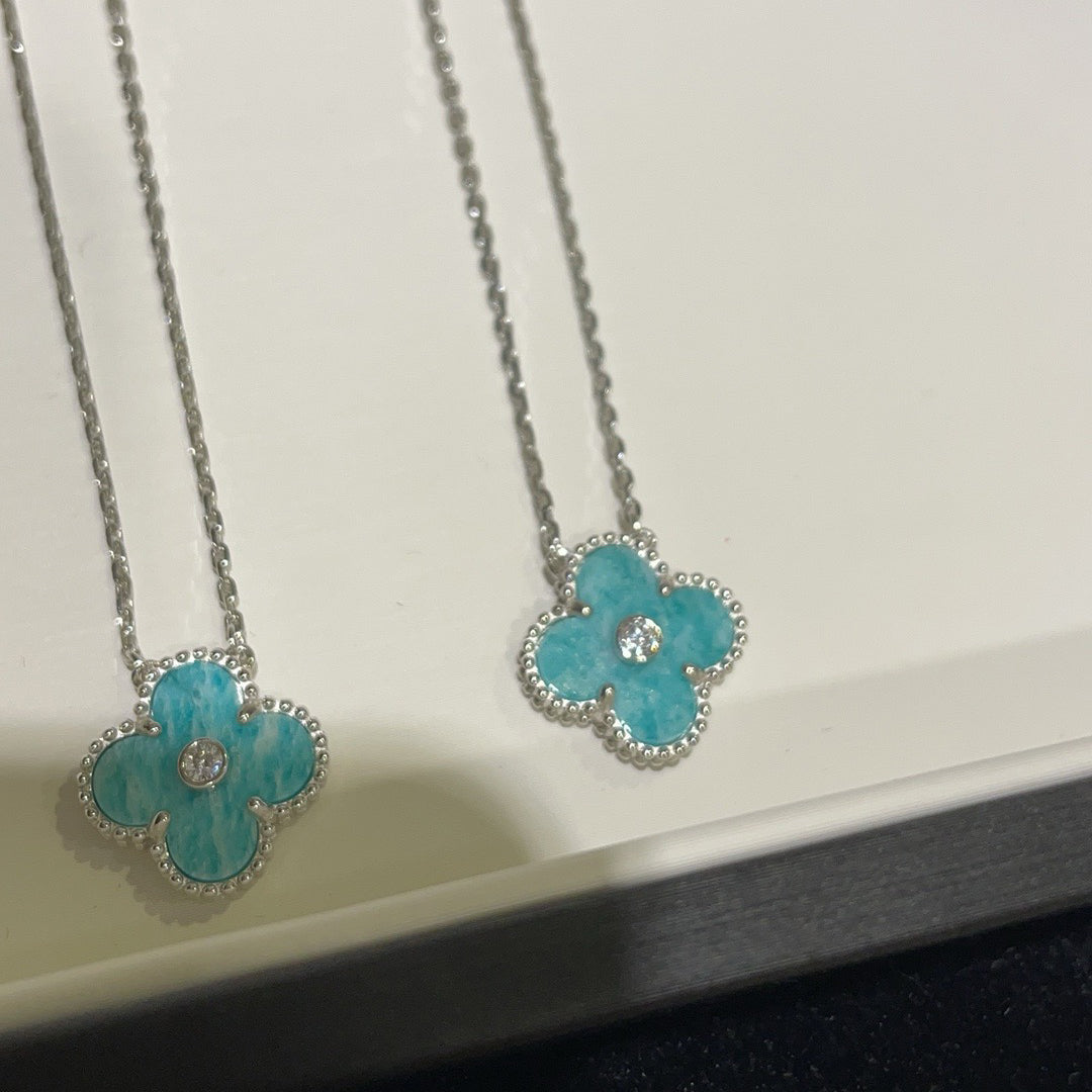 [⭐Sparkve]CLOVER 15MM DIAMOND SVRES PORCELAIN  NECKLACE SILVER