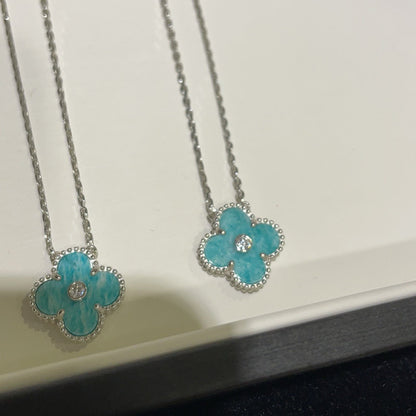 [⭐Sparkve]CLOVER 15MM DIAMOND SVRES PORCELAIN  NECKLACE SILVER