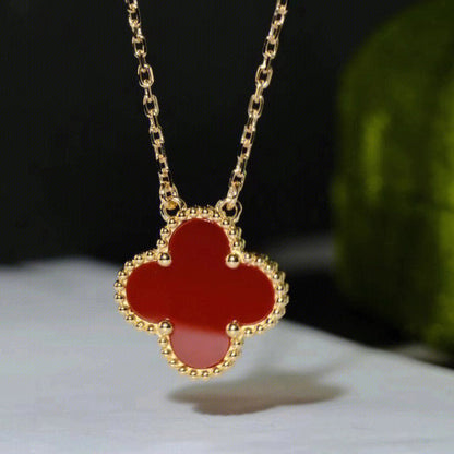 [⭐Sparkve]CLOVER 15MM CARNELIAN SINGLE FLOWER NECKLACE