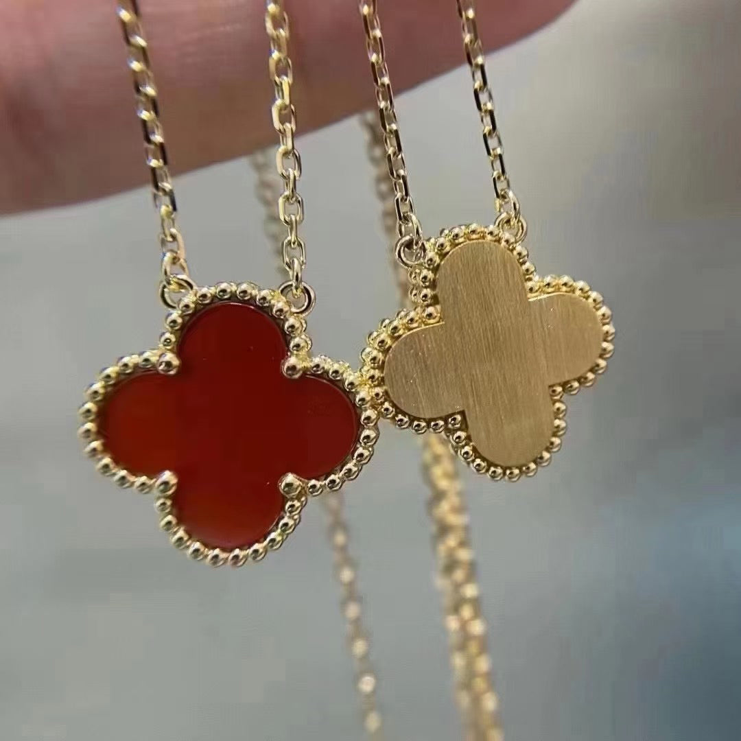 [⭐Sparkve]CLOVER 15MM CARNELIAN SINGLE FLOWER NECKLACE
