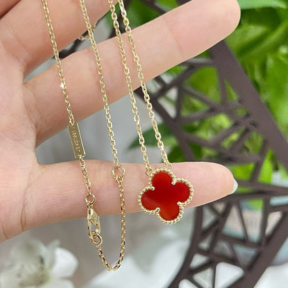 [⭐Sparkve]CLOVER 15MM CARNELIAN SINGLE FLOWER NECKLACE