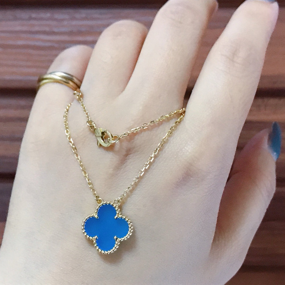 [⭐Sparkve]CLOVER 15MM BLUE AGATE NECKLACE