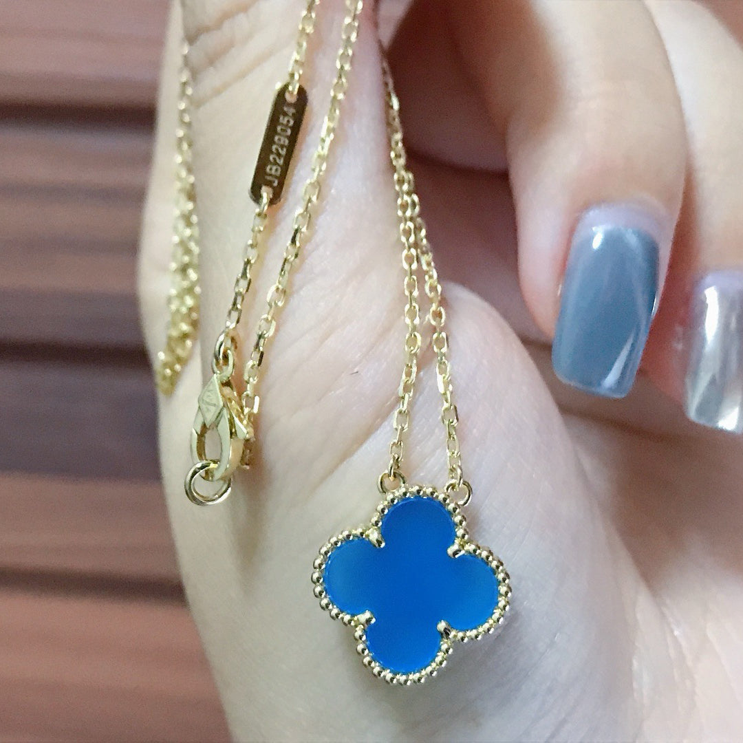 [⭐Sparkve]CLOVER 15MM BLUE AGATE NECKLACE