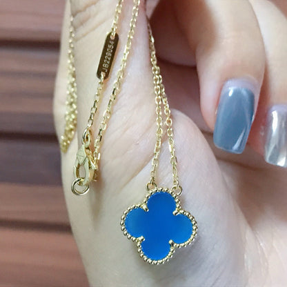 [⭐Sparkve]CLOVER 15MM BLUE AGATE NECKLACE