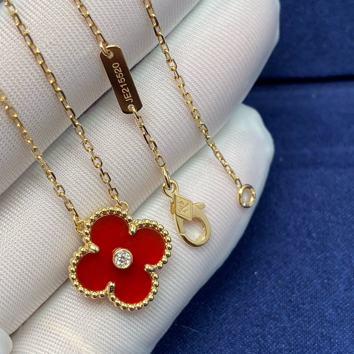 [⭐Sparkve]CLOVER 15MM DIAMOND CARNELIAN NECKLACE