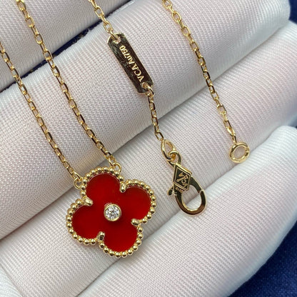 [⭐Sparkve]CLOVER 15MM DIAMOND CARNELIAN NECKLACE