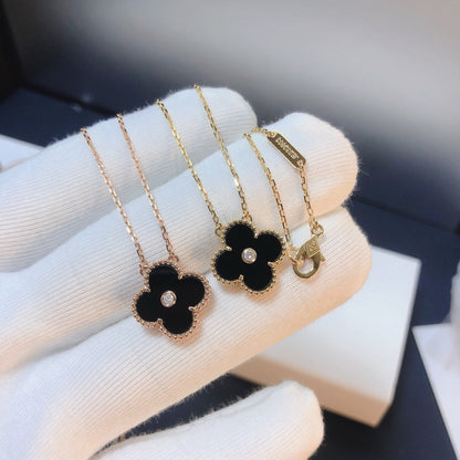 [⭐Sparkve]CLOVER 15MM DIAMOND ONYX NECKLACE