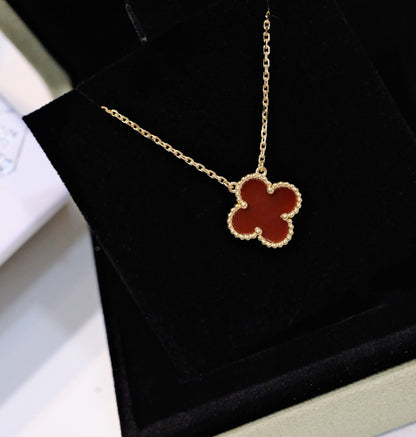 [⭐Sparkve]CLOVER 15MM CARNELIAN SINGLE FLOWER NECKLACE