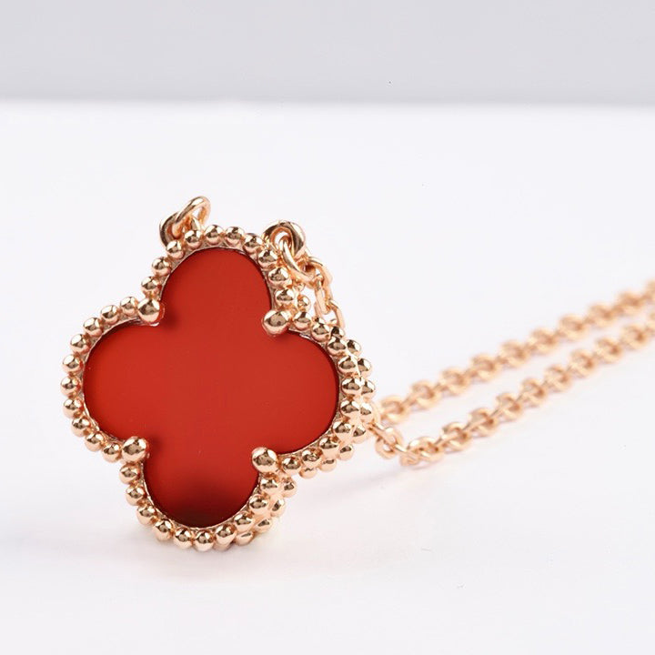 [⭐Sparkve]CLOVER 15MM CARNELIAN SINGLE FLOWER NECKLACE