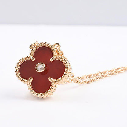 [⭐Sparkve]CLOVER 15MM DIAMOND CARNELIAN NECKLACE