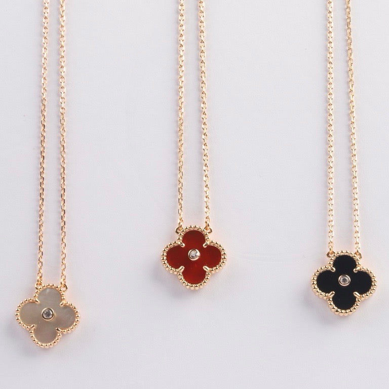 [⭐Sparkve]CLOVER 15MM DIAMOND CARNELIAN NECKLACE