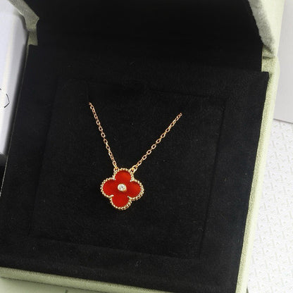 [⭐Sparkve]CLOVER 15MM DIAMOND CARNELIAN NECKLACE