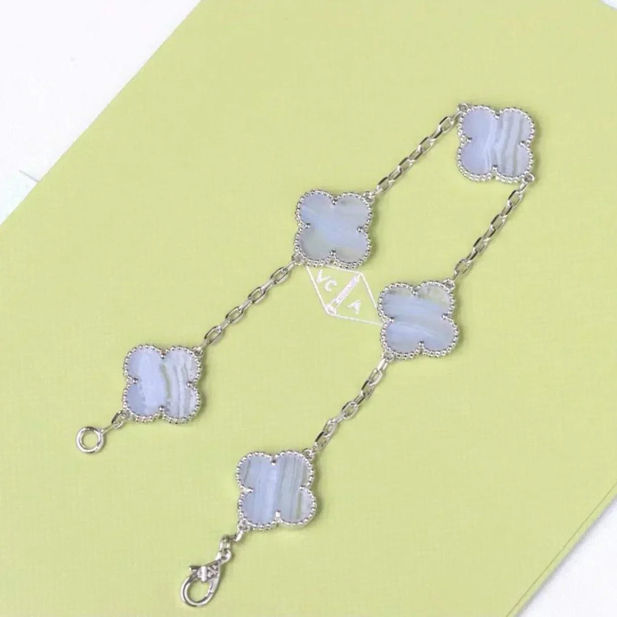 [⭐Sparkve] CLOVER 5 MOTIF PURPLE CHALCEDONY BRACELET COLLECTION