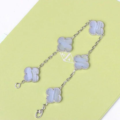 [⭐Sparkve] CLOVER 5 MOTIF PURPLE CHALCEDONY BRACELET COLLECTION