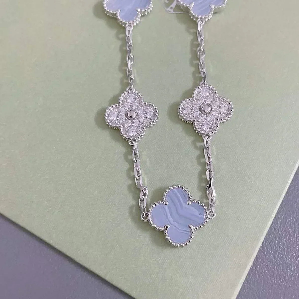[⭐Sparkve] CLOVER 5 MOTIF PURPLE CHALCEDONY BRACELET COLLECTION